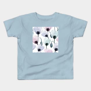 Seamless Watercolor Pattern With Transparent Poppy Flower Kids T-Shirt